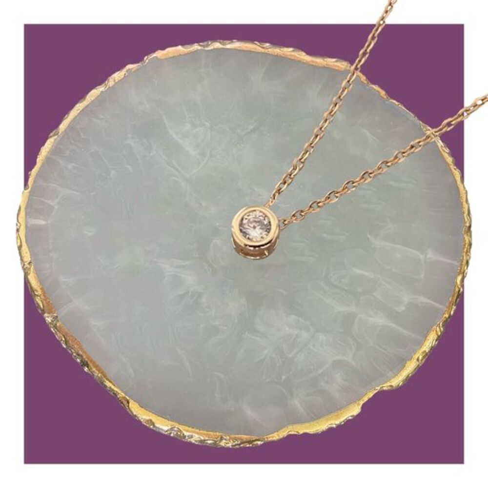 Round Crystal Necklace Gold Plated Single Circle Charm & Cable Chain Jewelry